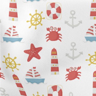 Boat Lighthouse Crab Lightweight Cotton Poplin
