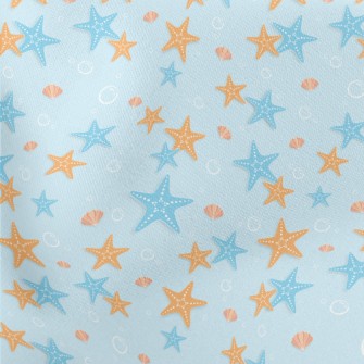Blue Orange Starfish Lightweight Cotton Poplin