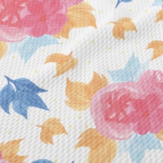 Smudged Flowers And Maple Leav Birdseye Piqué