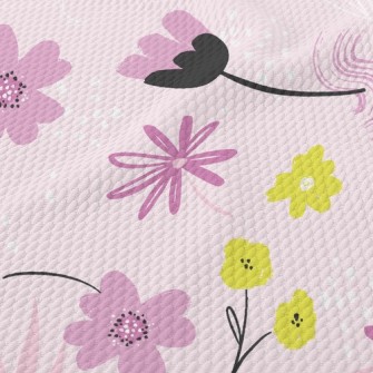 Cute Pink Flowers Birdseye Piqué