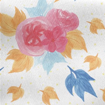 Smudged Flowers And Maple Leav Jersey Backed Fleece
