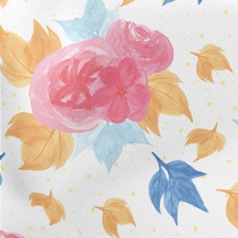 Smudged Flowers And Maple Leav Lightweight Cotton Poplin