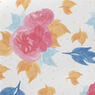 Smudged Flowers And Maple Leav Midweight Cotton Poplin