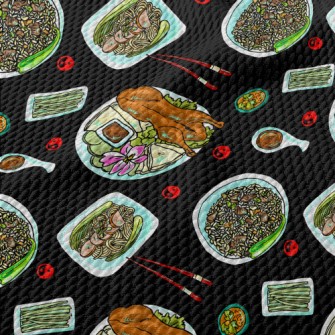 Chinese Cuisine Doodle Birdseye Piqué