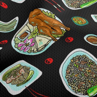 Chinese Cuisine Doodle Athletic Mesh Flat Back