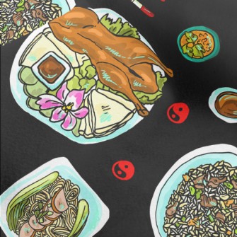 Chinese Cuisine Doodle Micro Fleece
