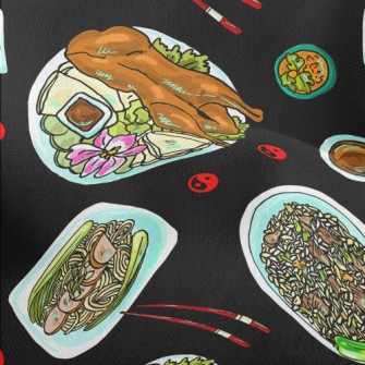 Chinese Cuisine Doodle Lightweight Performance Linen