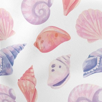 Watercolor Hand Painted Shells Lightweight Cotton Poplin