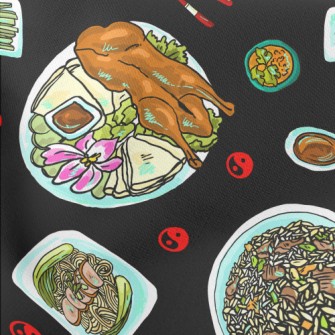 Chinese Cuisine Doodle Lightweight Cotton Poplin
