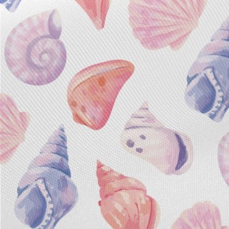Watercolor Hand Painted Shells Midweight Cotton Poplin