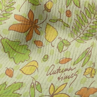Autumn Green Leafy Nuts Terry