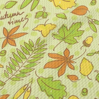 Autumn Green Leafy Nuts Birdseye Piqué