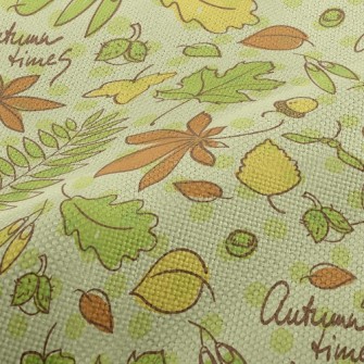 Autumn Green Leafy Nuts Performance Linen