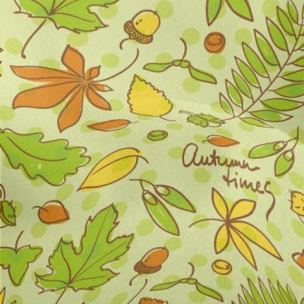 Autumn Green Leafy Nuts Lightweight Performance Linen