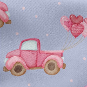 Romantic Hearts Balloon Car Jersey Backed Fleece