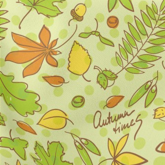 Autumn Green Leafy Nuts Lightweight Cotton Poplin