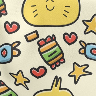 Cute Meat Buns And Candies Lightweight Cotton Poplin