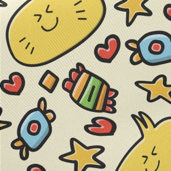Cute Meat Buns And Candies Midweight Cotton Poplin