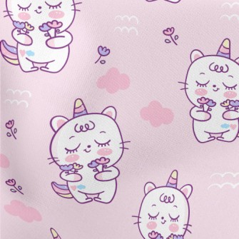 Super Cute Unicorn Kitten Lightweight Cotton Poplin
