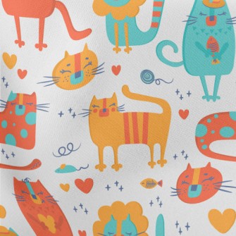 Bright Color Cat Lightweight Cotton Poplin