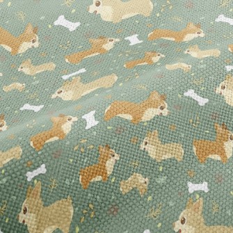 Corgi Chasing Dog Bone Performance Linen