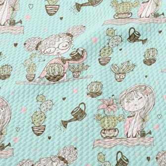 Girl Planting Cactus Birdseye Piqué