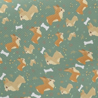Corgi Chasing Dog Bone Twill