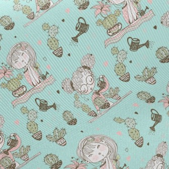Girl Planting Cactus Twill