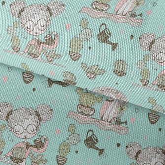 Girl Planting Cactus Waterproof Oxford