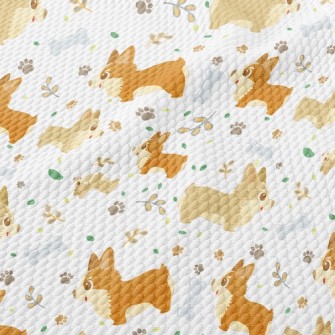 Happy Playing Corgi Dog Birdseye Piqué