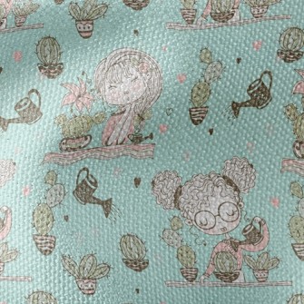 Girl Planting Cactus Waterproof Canvas