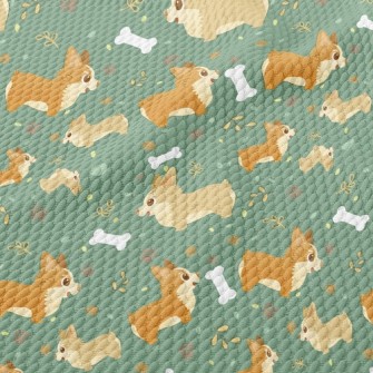 Corgi Chasing Dog Bone Birdseye Piqué