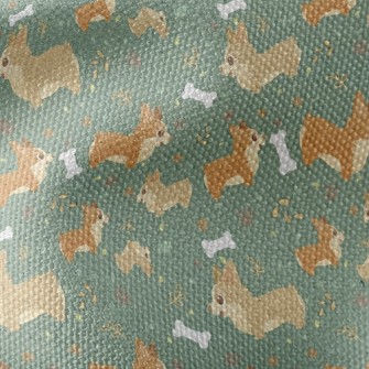 Corgi Chasing Dog Bone Waterproof Canvas