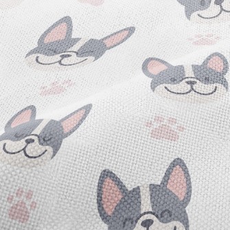 Bulldog With Dog Paw Prints Performance Linen