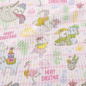 Animals Celebrate Christmas Birdseye Piqué