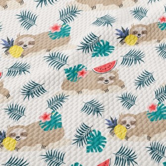 Tropical Fruits And Sloths Birdseye Piqué