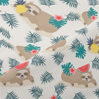 Tropical Fruits And Sloths Piqué