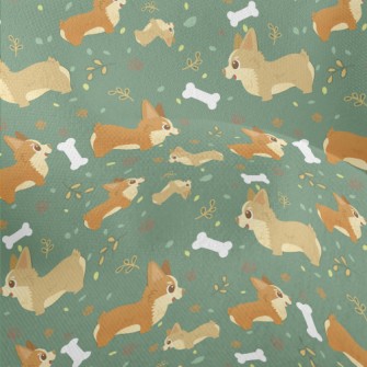 Corgi Chasing Dog Bone Lightweight Performance Linen