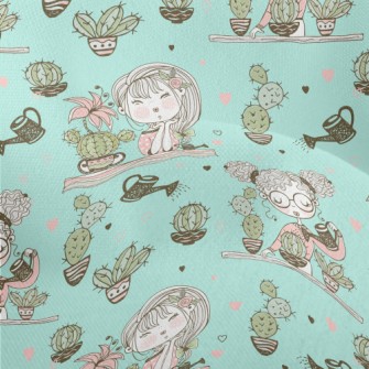 Girl Planting Cactus Lightweight Performance Linen