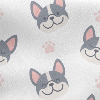 Bulldog With Dog Paw Prints Jersey Backed Fleece