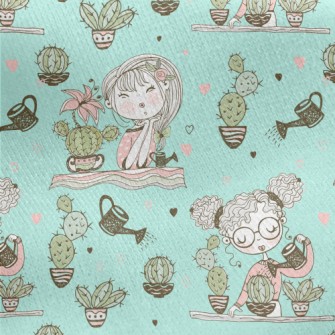 Girl Planting Cactus Jersey Backed Fleece