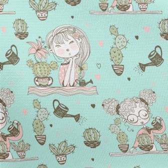 Girl Planting Cactus Pongee