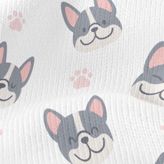 Bulldog With Dog Paw Prints Stretch Jersey