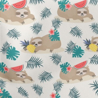 Tropical Fruits And Sloths Lightweight Cotton Poplin