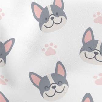 Bulldog With Dog Paw Prints Lightweight Cotton Poplin