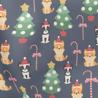 Christmas French Bulldog And C Lightweight Cotton Poplin