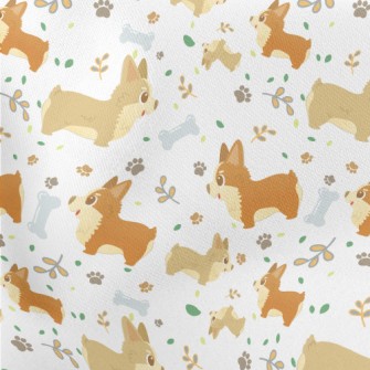 Happy Playing Corgi Dog Lightweight Cotton Poplin