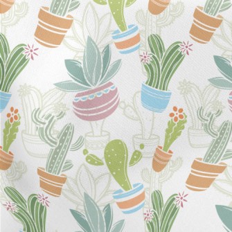 Various Cactus Potted Plants Lightweight Cotton Poplin