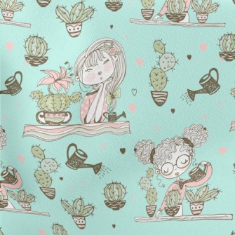 Girl Planting Cactus Lightweight Cotton Poplin