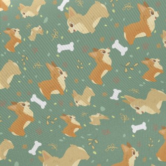 Corgi Chasing Dog Bone Midweight Cotton Poplin